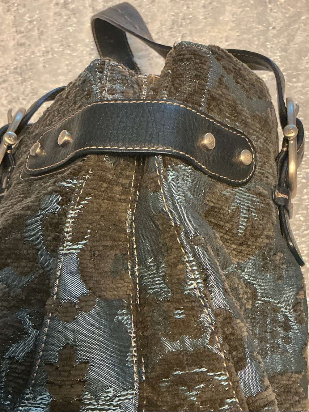 Liz Claiborne Brown and Teal Damask Shoulder Bag - Picture 5 of 11